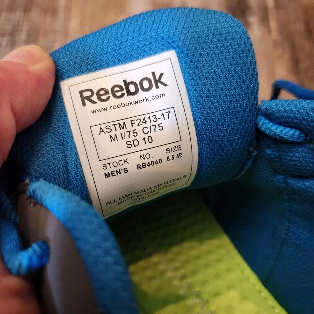Reebok Sublite Cushion Work Alloy Toe Shoes Blue Grey Mens 8.5 X-Wide RB4040 NEW